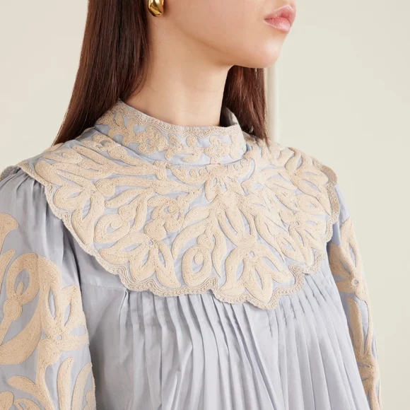 SEA Alexandra pleated embroidered cotton-voile blouse - Picture 3 of 9